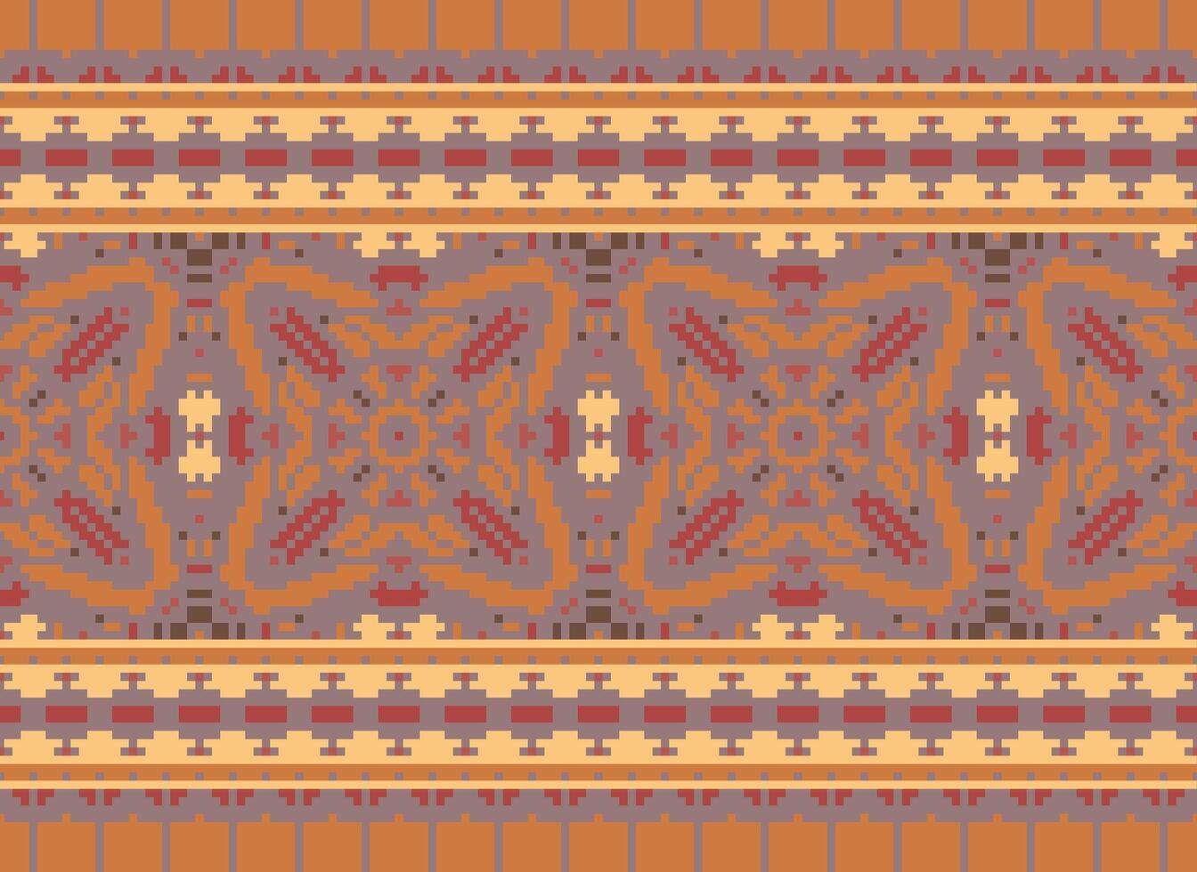 Cross Stitch Border. Embroidery Cross Stitch. Ethnic Patterns. Geometric Ethnic Indian pattern. Native Ethnic pattern.Texture Textile Fabric Clothing Knitwear print. Pixel Horizontal Seamless Vector. vector