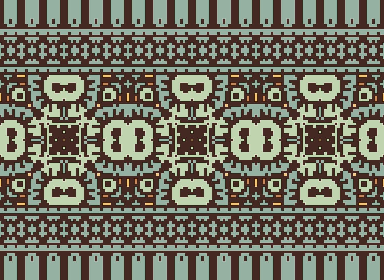 Pixel traditional ethnic pattern paisley flower Ikat background abstract Aztec African Indonesian Indian seamless pattern for fabric print cloth dress carpet curtains and sarong vector