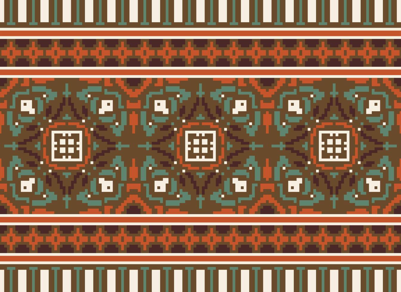 Pixel traditional ethnic pattern paisley flower Ikat background abstract Aztec African Indonesian Indian seamless pattern for fabric print cloth dress carpet curtains and sarong vector