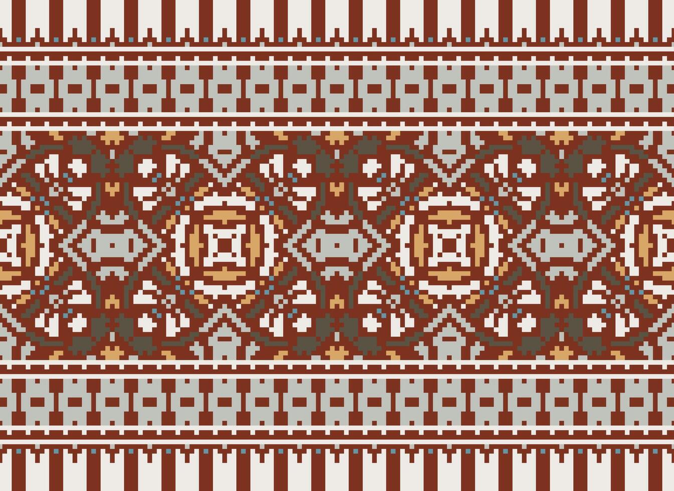 Cross Stitch pattern with Floral Designs. Traditional cross stitch needlework. Geometric Ethnic pattern, Embroidery, Textile ornamentation, fabric, Hand stitched pattern, Cultural stitching pixel art. vector
