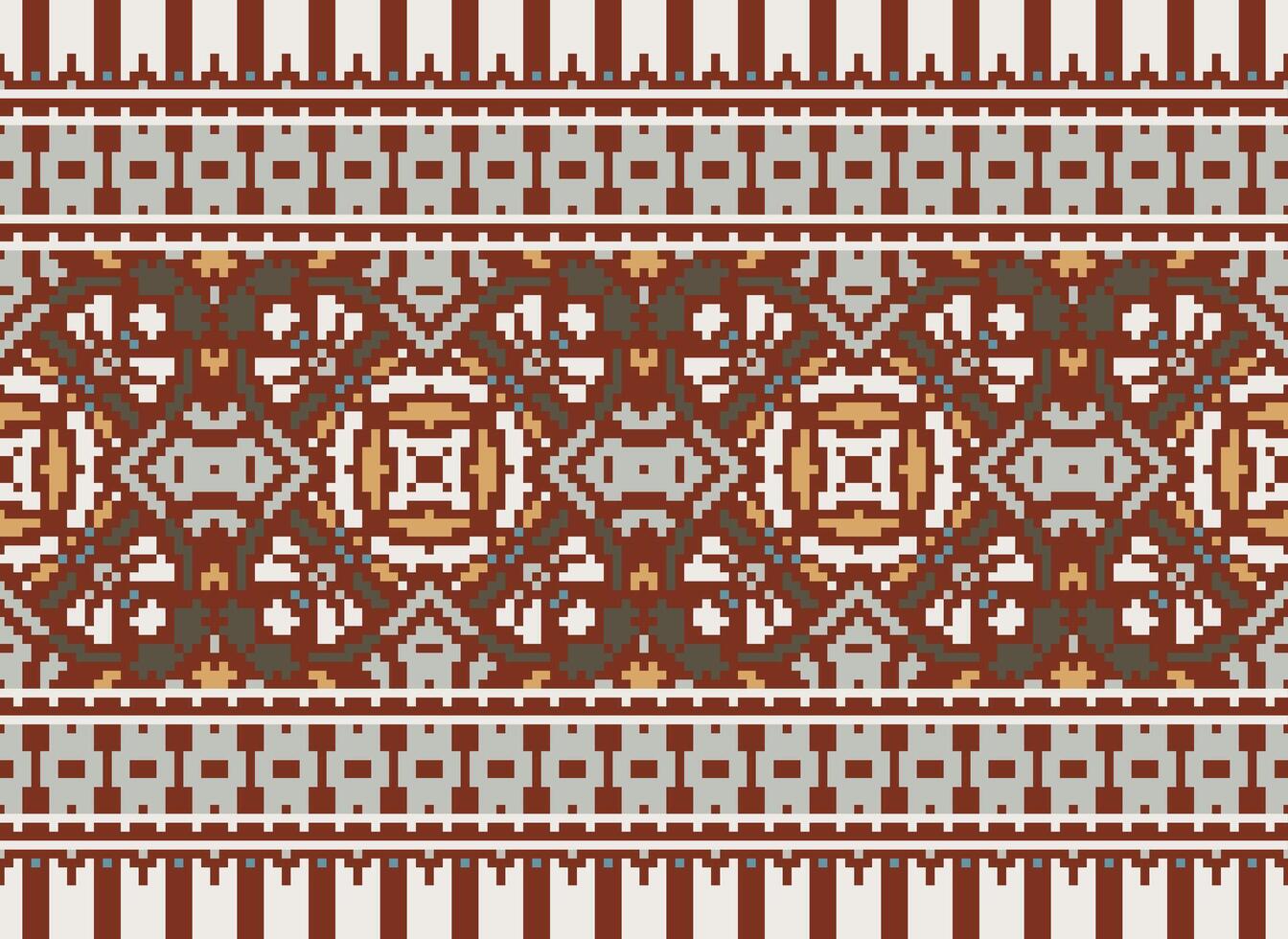 Cross Stitch pattern with Floral Designs. Traditional cross stitch needlework. Geometric Ethnic pattern, Embroidery, Textile ornamentation, fabric, Hand stitched pattern, Cultural stitching pixel art. vector