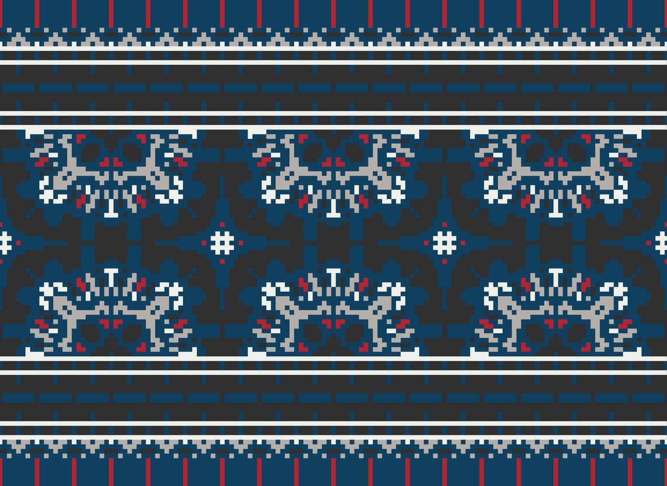 Cross Stitch pattern with Floral Designs. Traditional cross stitch needlework. Geometric Ethnic pattern, Embroidery, Textile ornamentation, fabric, Hand stitched pattern, Cultural stitching pixel art. vector