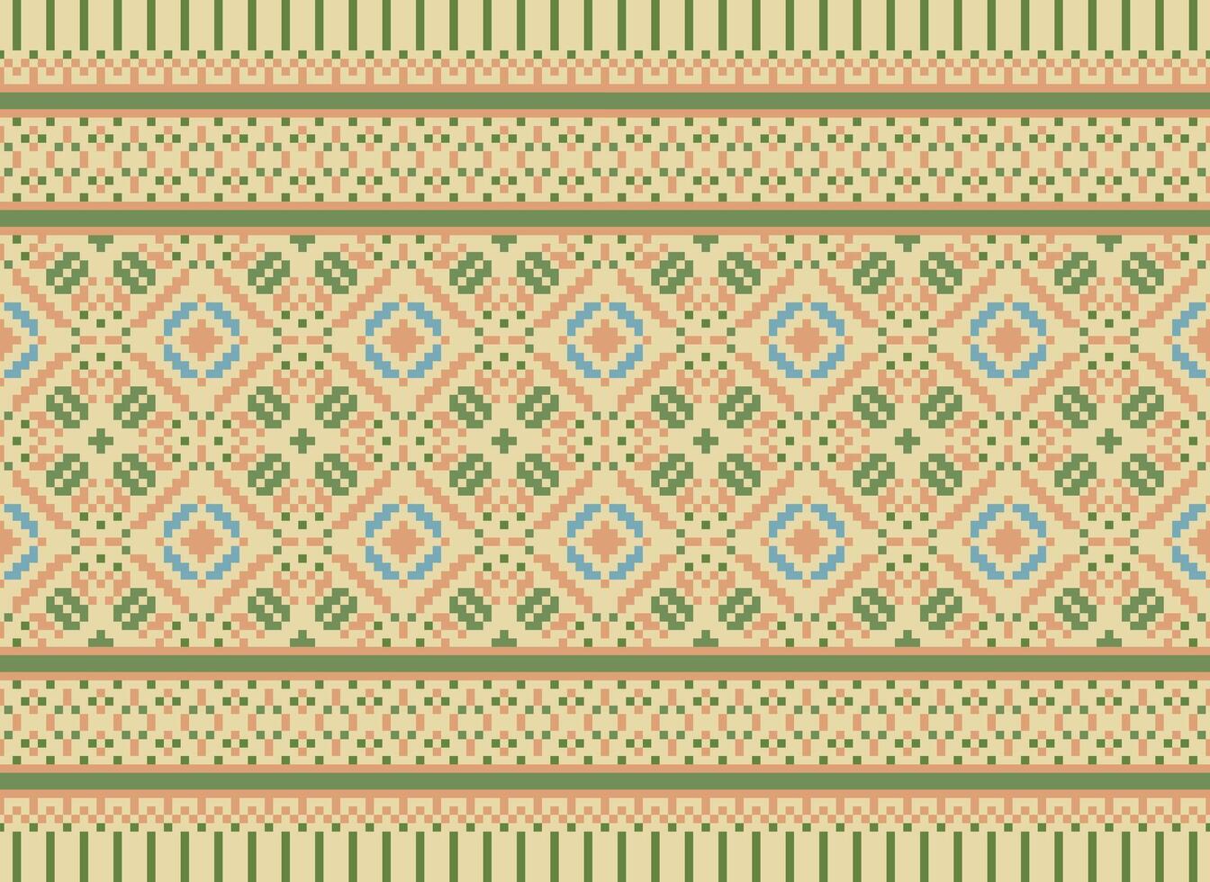 Ethnic geometric fabric pattern Cross Stitch.Ikat embroidery Ethnic oriental Pixel pattern blue background. Abstract,vector,illustration. Texture,clothing,frame,decoration,motifs,silk wallpaper. vector