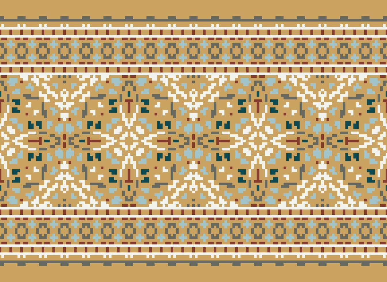 cruzar puntada modelo con floral diseños tradicional cruzar puntada costura. geométrico étnico patrón, bordado, textil ornamentación, tela, mano cosido patrón, cultural puntadas píxel Arte. vector