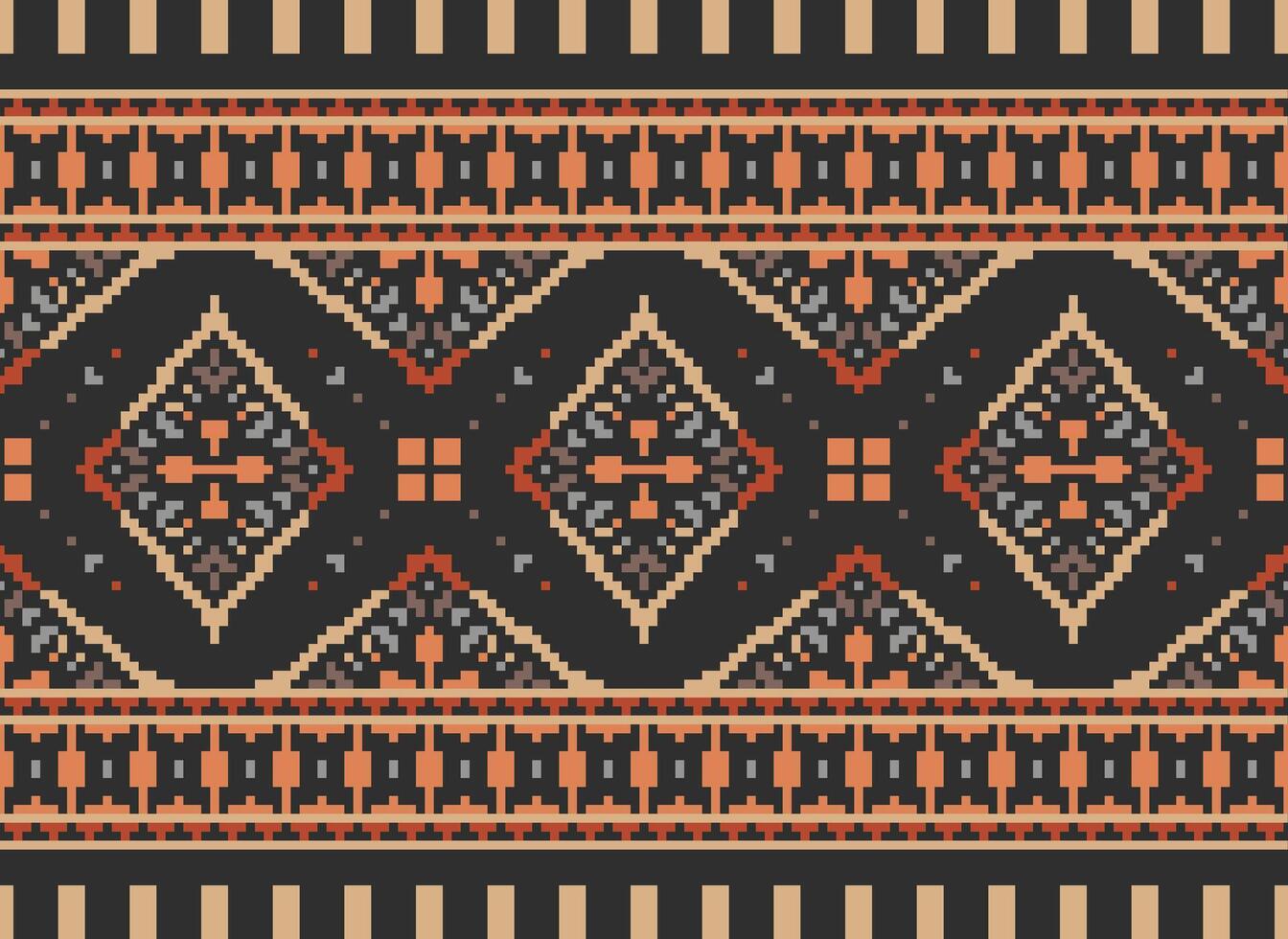 Cross Stitch pattern with Floral Designs. Traditional cross stitch needlework. Geometric Ethnic pattern, Embroidery, Textile ornamentation, fabric, Hand stitched pattern, Cultural stitching pixel art. vector