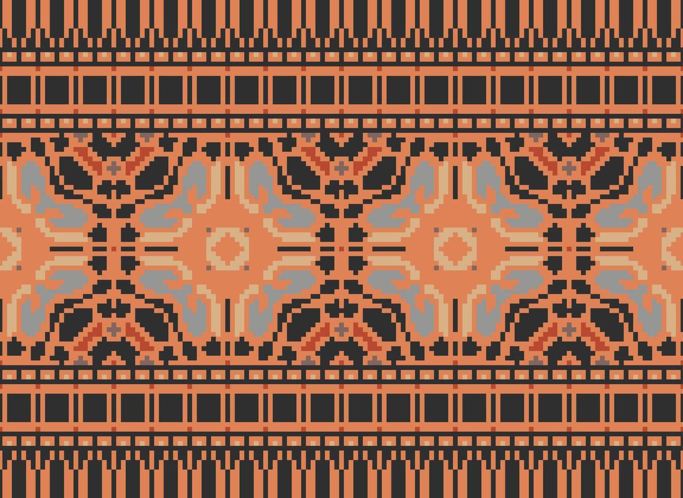 Cross Stitch pattern with Floral Designs. Traditional cross stitch needlework. Geometric Ethnic pattern, Embroidery, Textile ornamentation, fabric, Hand stitched pattern, Cultural stitching pixel art. vector