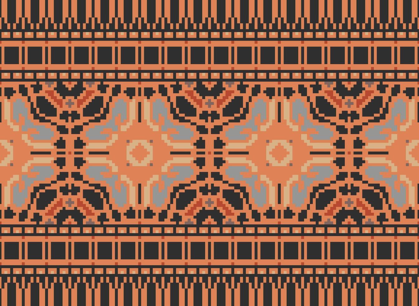 Cross Stitch pattern with Floral Designs. Traditional cross stitch needlework. Geometric Ethnic pattern, Embroidery, Textile ornamentation, fabric, Hand stitched pattern, Cultural stitching pixel art. vector