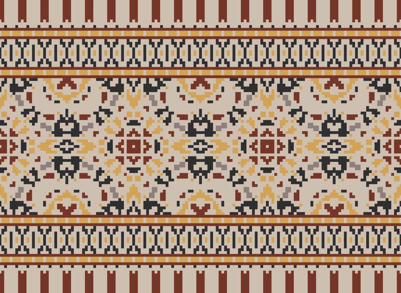 Cross Stitch pattern with Floral Designs. Traditional cross stitch needlework. Geometric Ethnic pattern, Embroidery, Textile ornamentation, fabric, Hand stitched pattern, Cultural stitching pixel art. vector