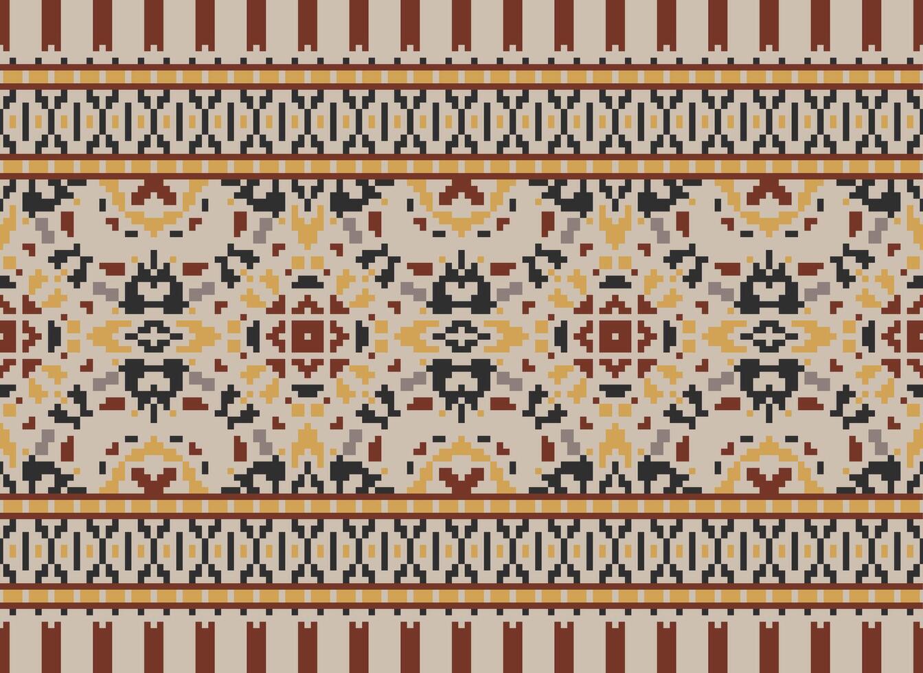 Cross Stitch pattern with Floral Designs. Traditional cross stitch needlework. Geometric Ethnic pattern, Embroidery, Textile ornamentation, fabric, Hand stitched pattern, Cultural stitching pixel art. vector