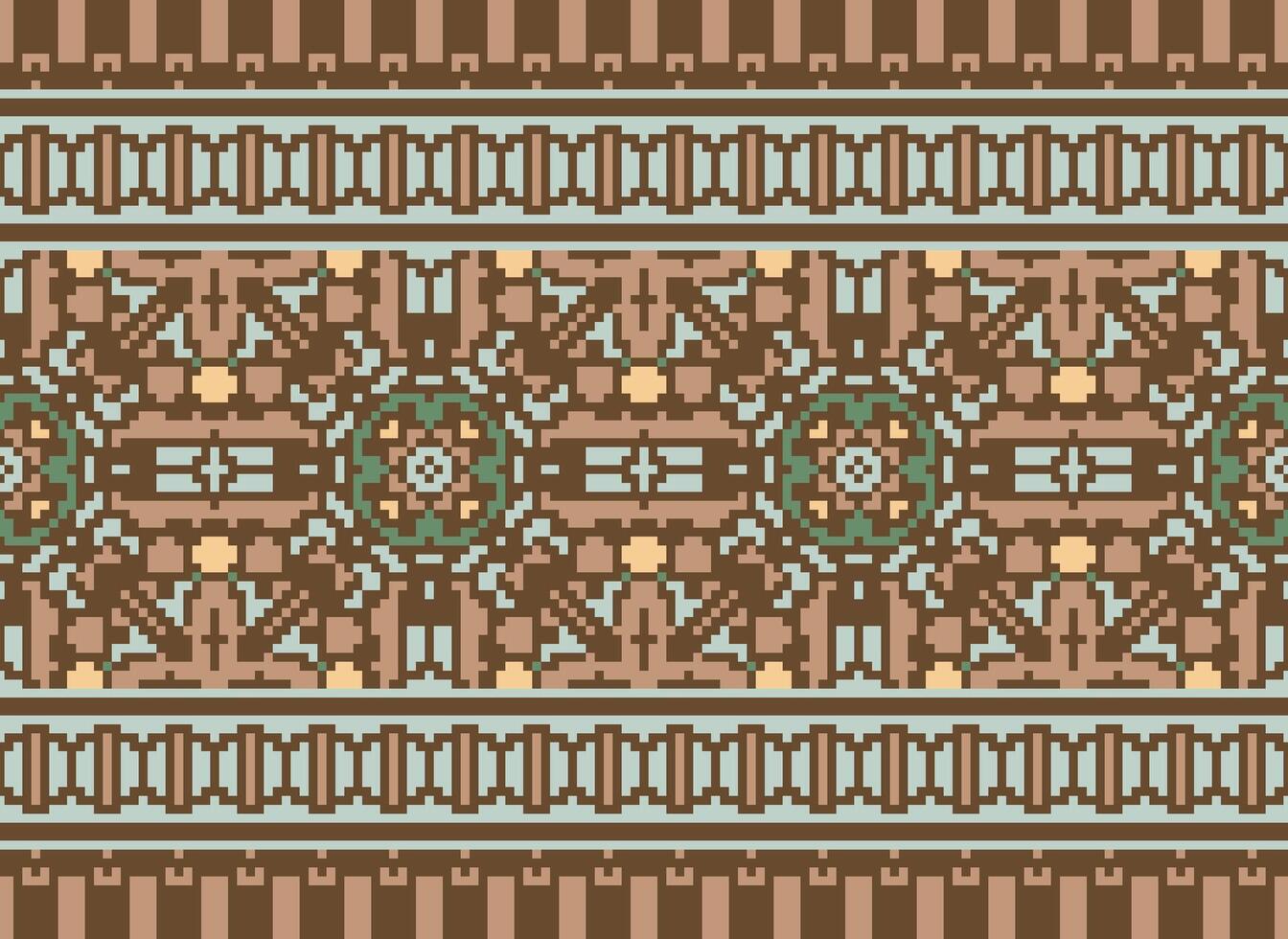 Cross Stitch pattern with Floral Designs. Traditional cross stitch needlework. Geometric Ethnic pattern, Embroidery, Textile ornamentation, fabric, Hand stitched pattern, Cultural stitching pixel art. vector