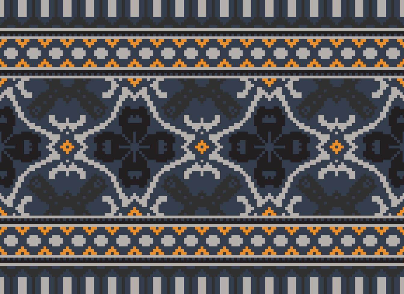 Cross Stitch pattern with Floral Designs. Traditional cross stitch needlework. Geometric Ethnic pattern, Embroidery, Textile ornamentation, fabric, Hand stitched pattern, Cultural stitching pixel art. vector