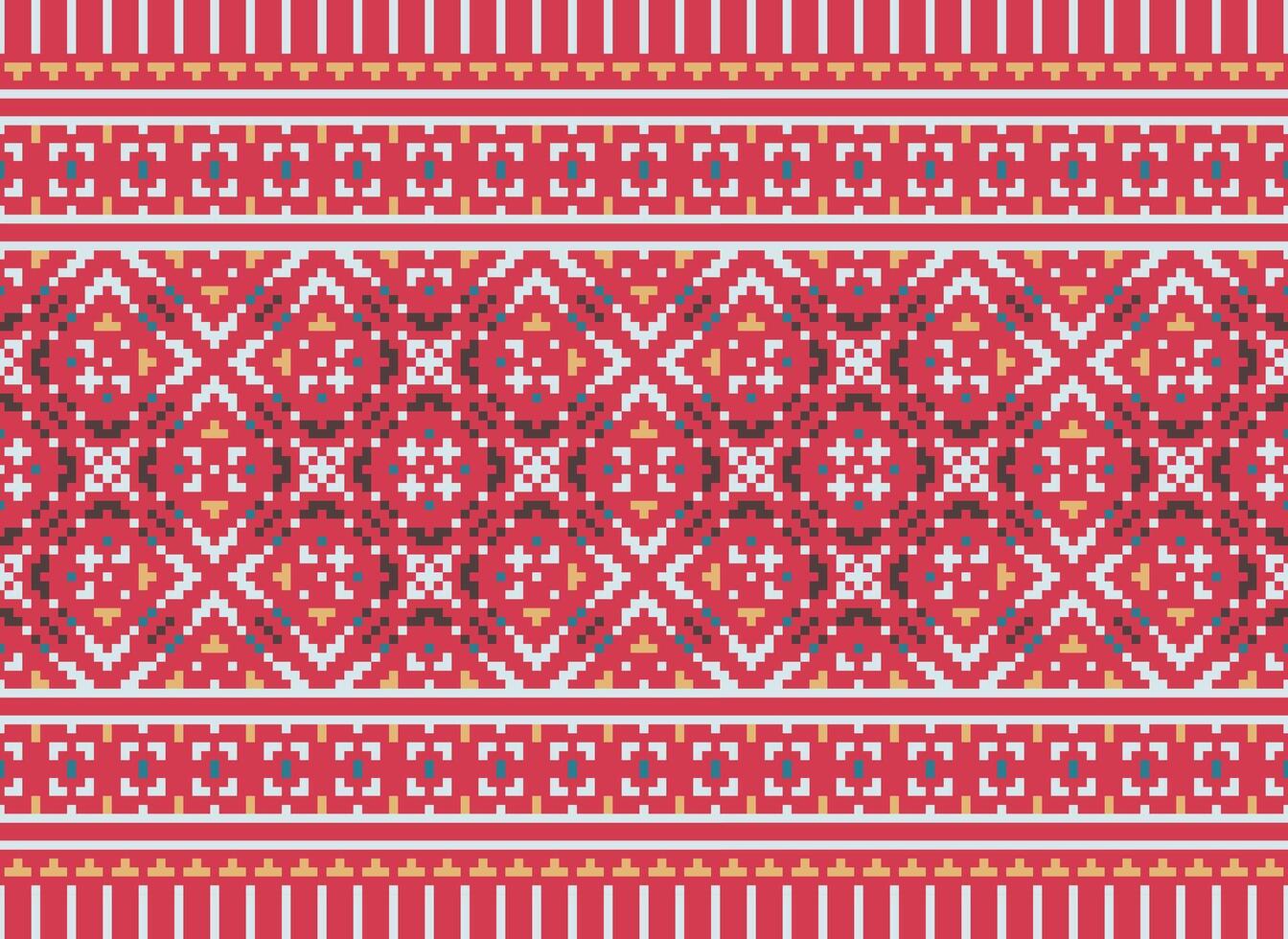 Geometric patterns of modern stylish texture. Borders in the form of a pixel ornament for embroidery, ceramic tiles and textile interior design elements. Seamless illustration vector