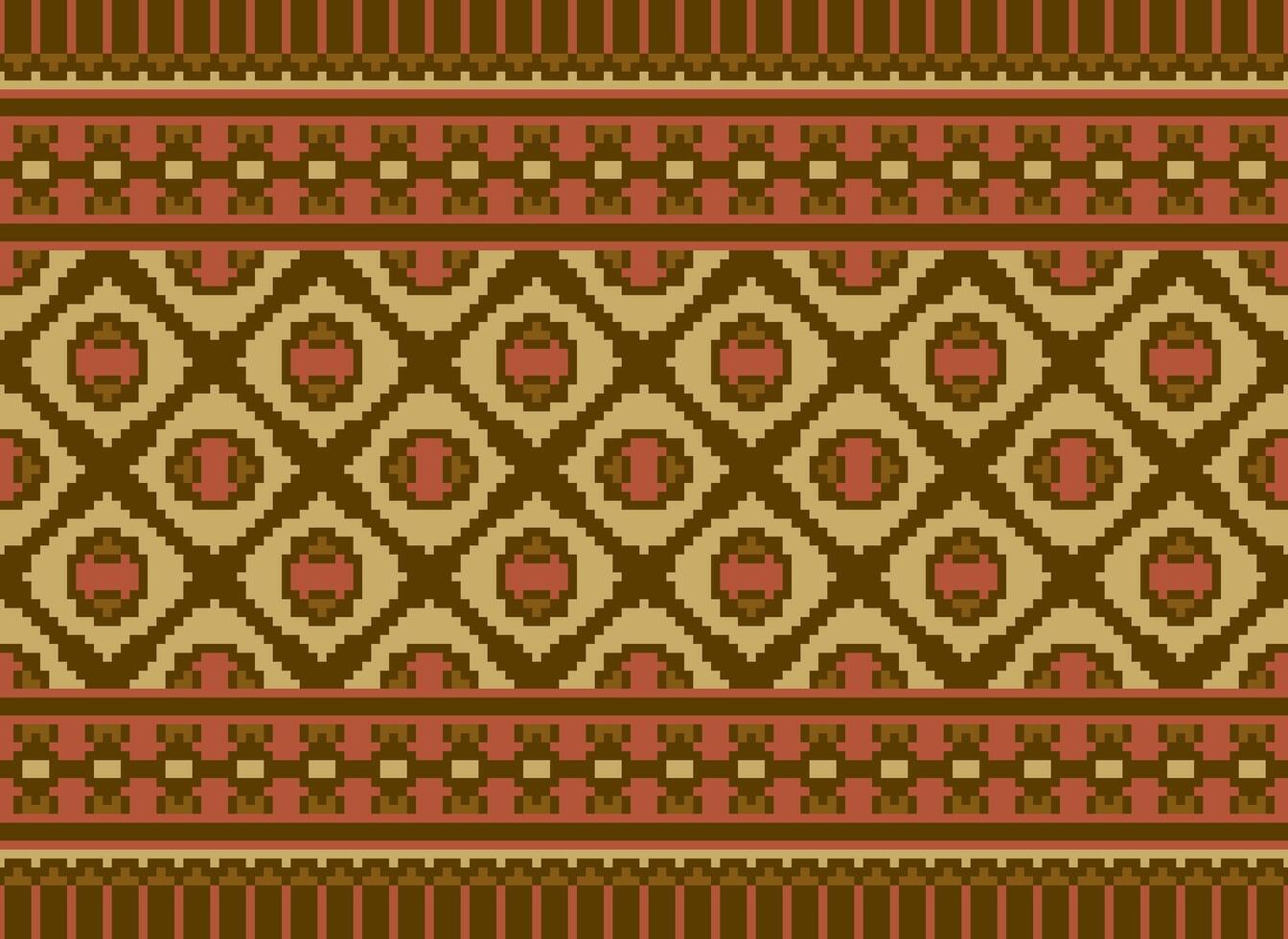 Cross Stitch Border. Embroidery Cross Stitch. Ethnic Patterns. Geometric Ethnic Indian pattern. Native Ethnic pattern.Texture Textile Fabric Clothing Knitwear print. Pixel Horizontal Seamless Vector. vector