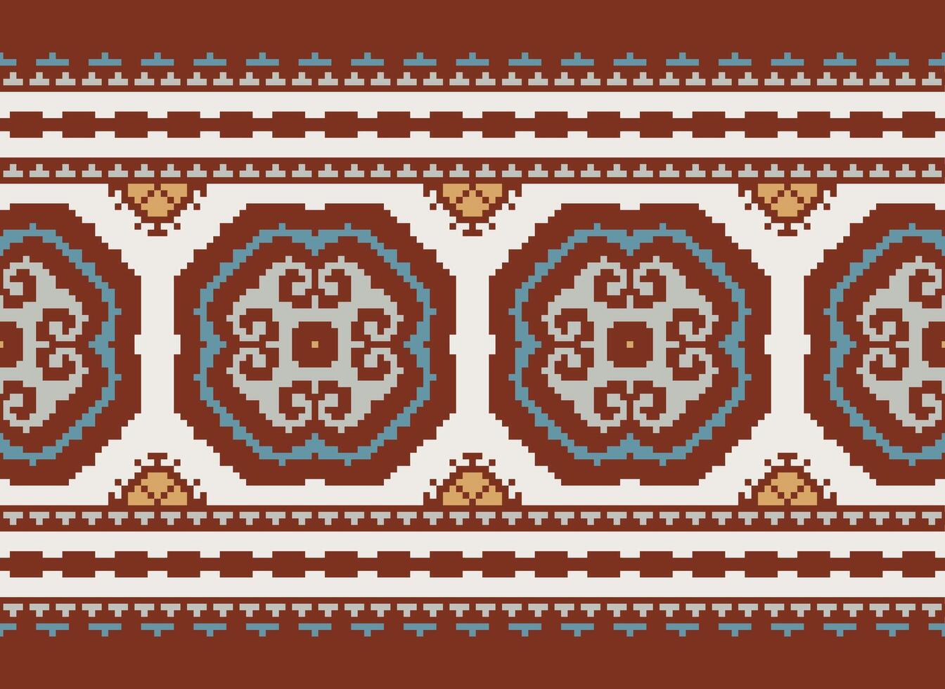 Cross Stitch pattern with Floral Designs. Traditional cross stitch needlework. Geometric Ethnic pattern, Embroidery, Textile ornamentation, fabric, Hand stitched pattern, Cultural stitching pixel art. vector