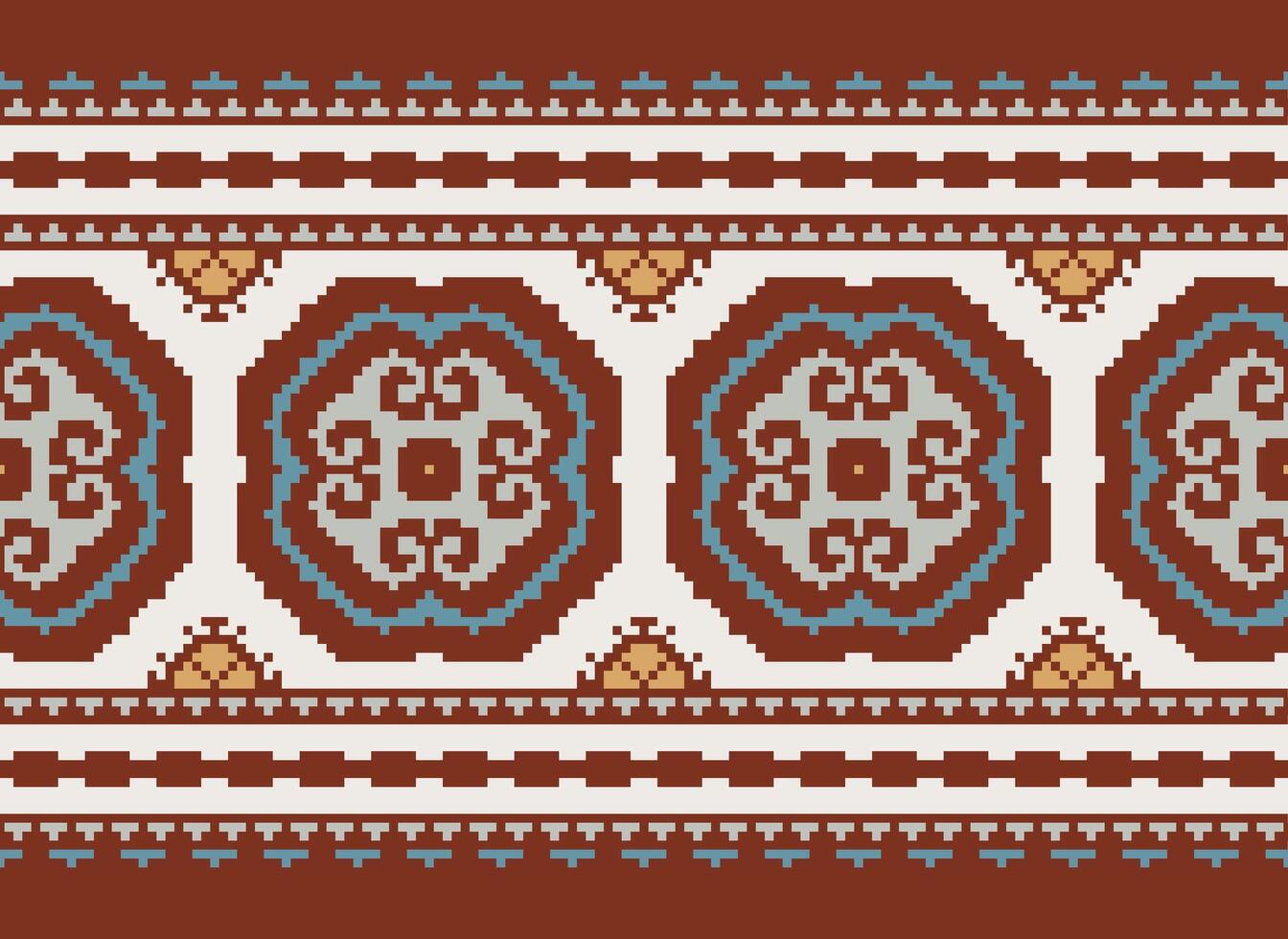 Cross Stitch pattern with Floral Designs. Traditional cross stitch needlework. Geometric Ethnic pattern, Embroidery, Textile ornamentation, fabric, Hand stitched pattern, Cultural stitching pixel art. vector