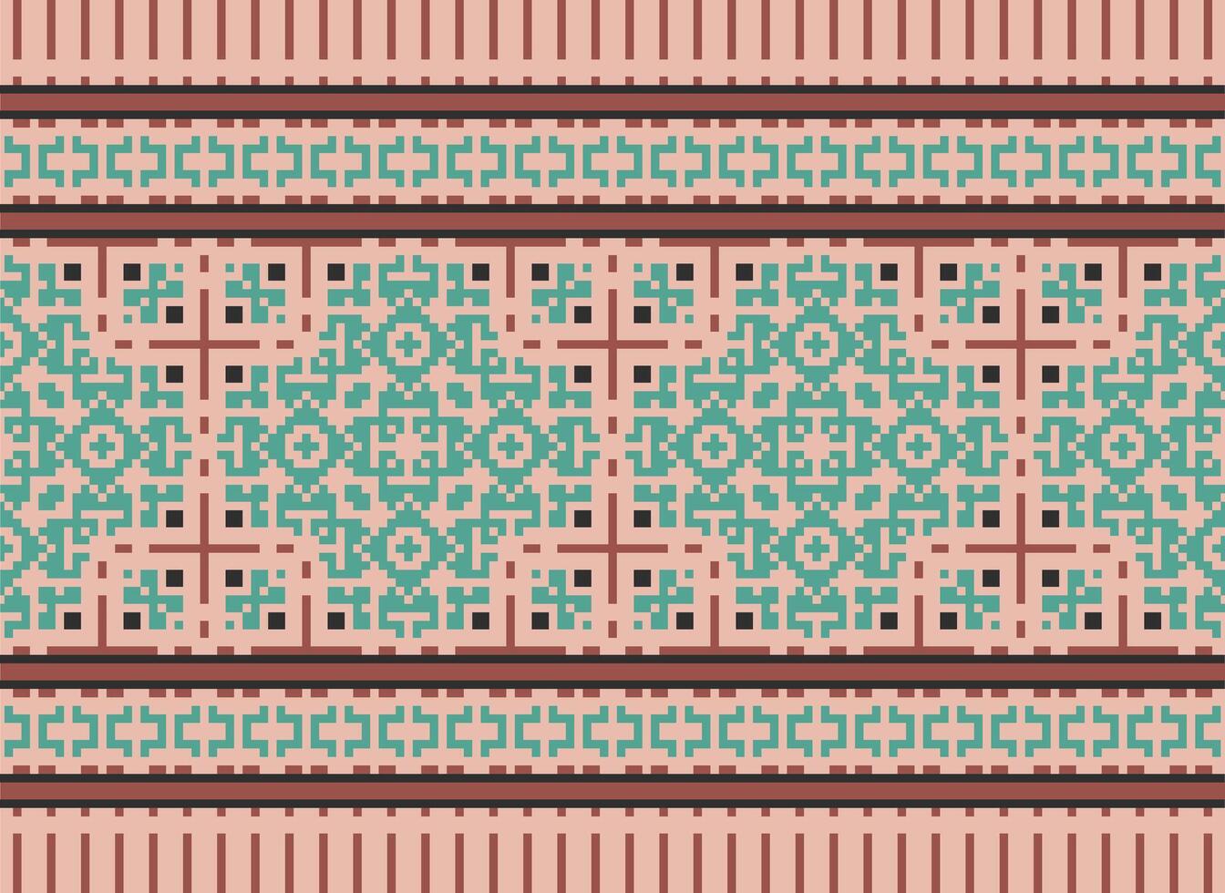 Cross Stitch pattern with Floral Designs. Traditional cross stitch needlework. Geometric Ethnic pattern, Embroidery, Textile ornamentation, fabric, Hand stitched pattern, Cultural stitching pixel art. vector