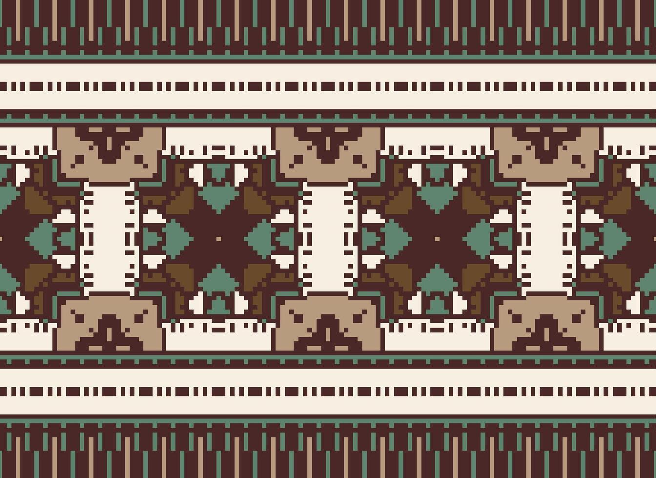 Cross Stitch pattern with Floral Designs. Traditional cross stitch needlework. Geometric Ethnic pattern, Embroidery, Textile ornamentation, fabric, Hand stitched pattern, Cultural stitching pixel art. vector