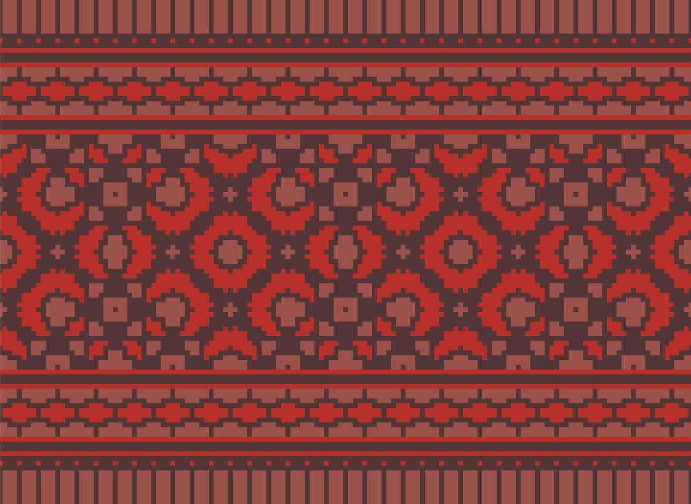 cruzar puntada modelo con floral diseños tradicional cruzar puntada costura. geométrico étnico patrón, bordado, textil ornamentación, tela, mano cosido patrón, cultural puntadas píxel Arte. vector