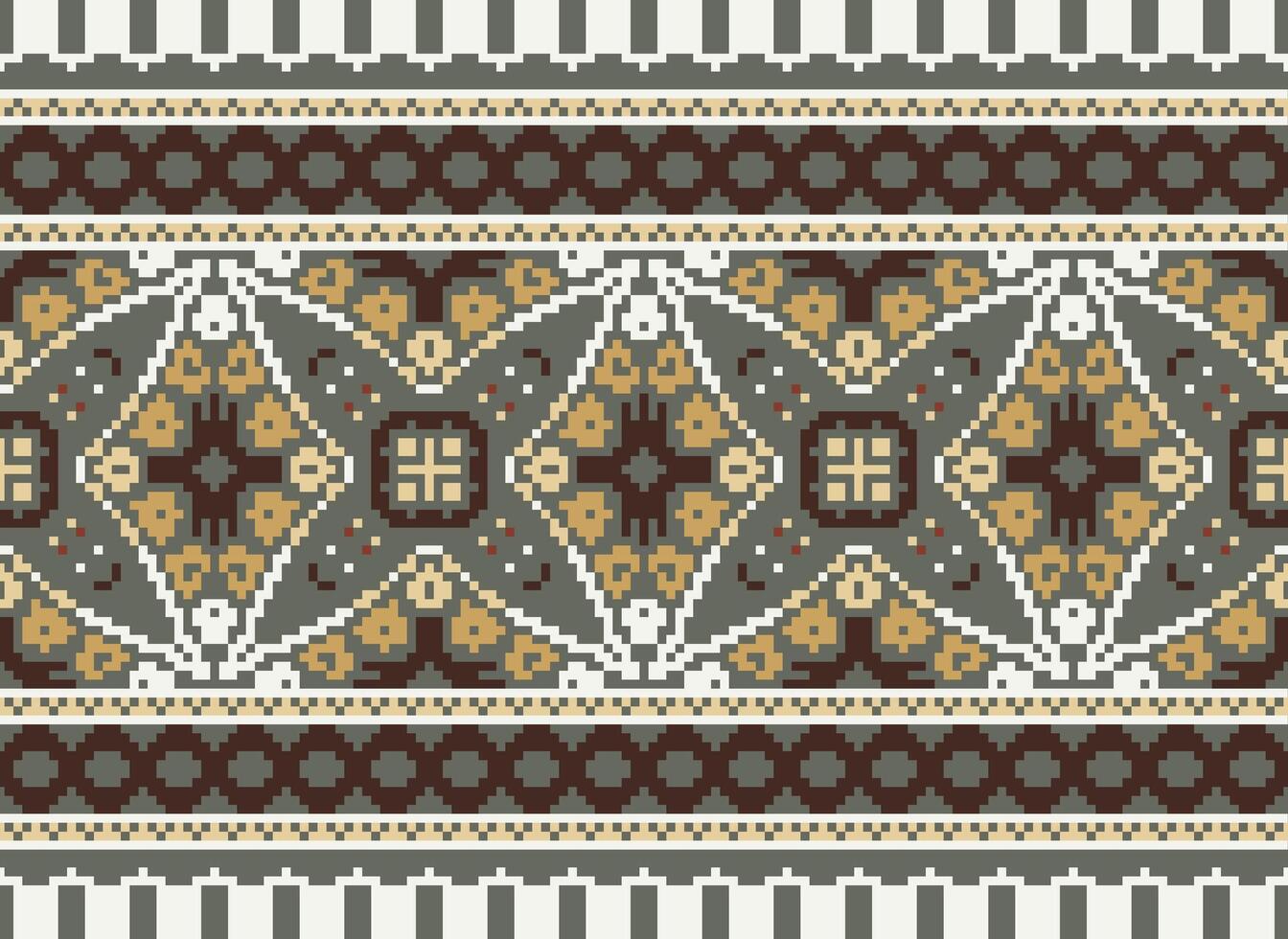 Cross Stitch pattern with Floral Designs. Traditional cross stitch needlework. Geometric Ethnic pattern, Embroidery, Textile ornamentation, fabric, Hand stitched pattern, Cultural stitching pixel art. vector