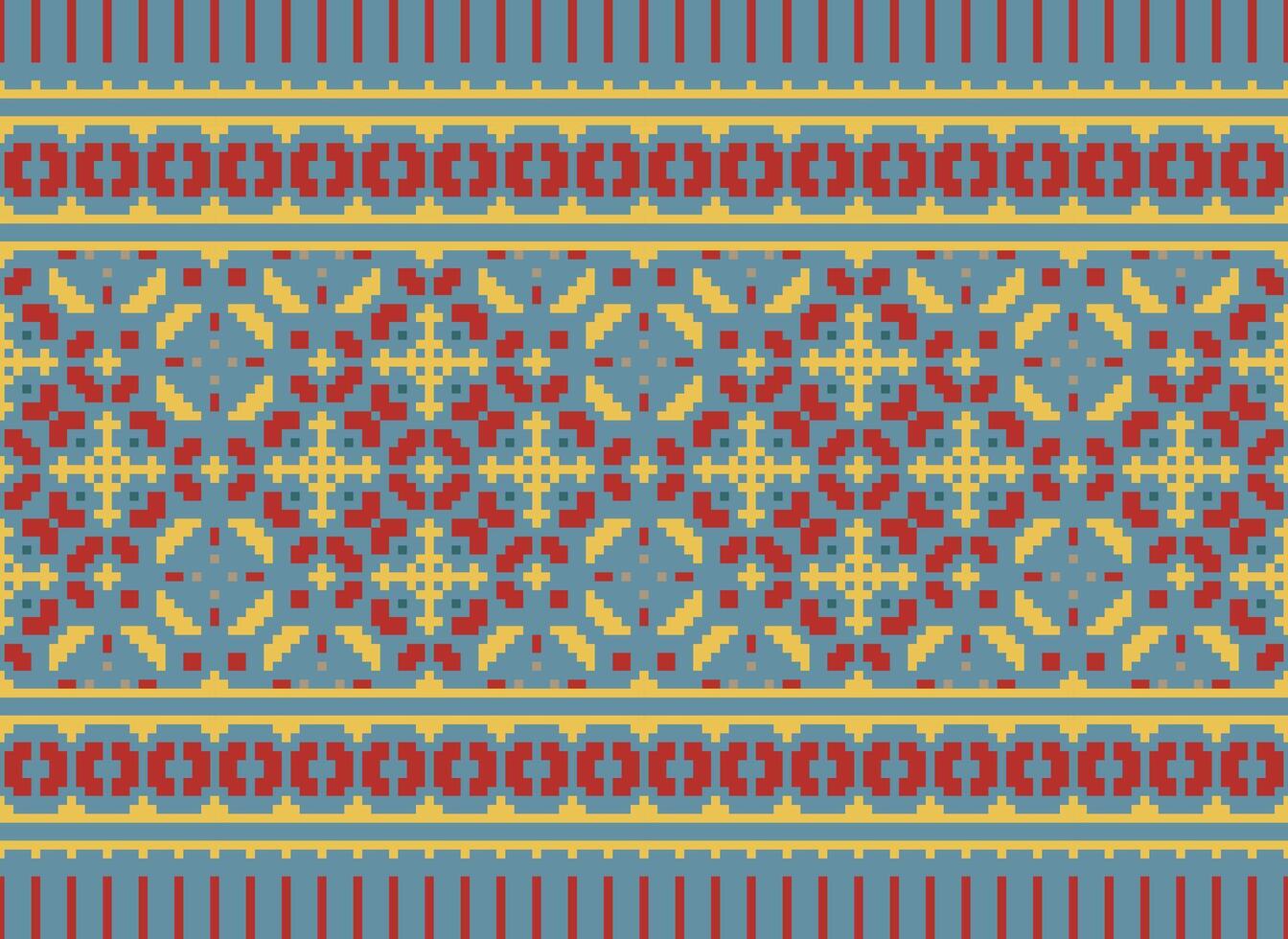 Cross Stitch pattern with Floral Designs. Traditional cross stitch needlework. Geometric Ethnic pattern, Embroidery, Textile ornamentation, fabric, Hand stitched pattern, Cultural stitching pixel art. vector