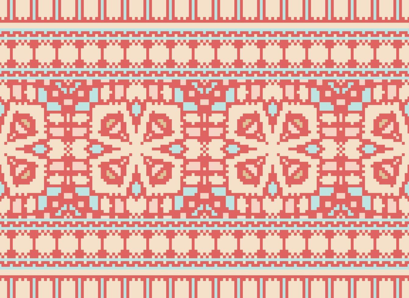 Cross Stitch Border. Embroidery Cross Stitch. Ethnic Patterns. Geometric Ethnic Indian pattern. Native Ethnic pattern.Texture Textile Fabric Clothing Knitwear print. Pixel Horizontal Seamless Vector. vector