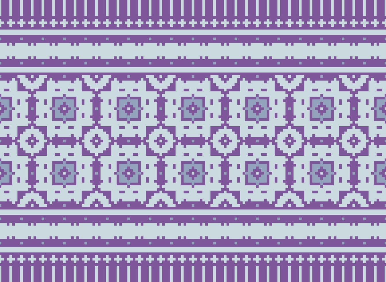 Cross Stitch Embroidery. Ethnic Patterns. Native Style. Traditional Design for texture, textile, fabric, clothing, Knitwear, print. Geometric Pixel Horizontal Seamless Vector. vector