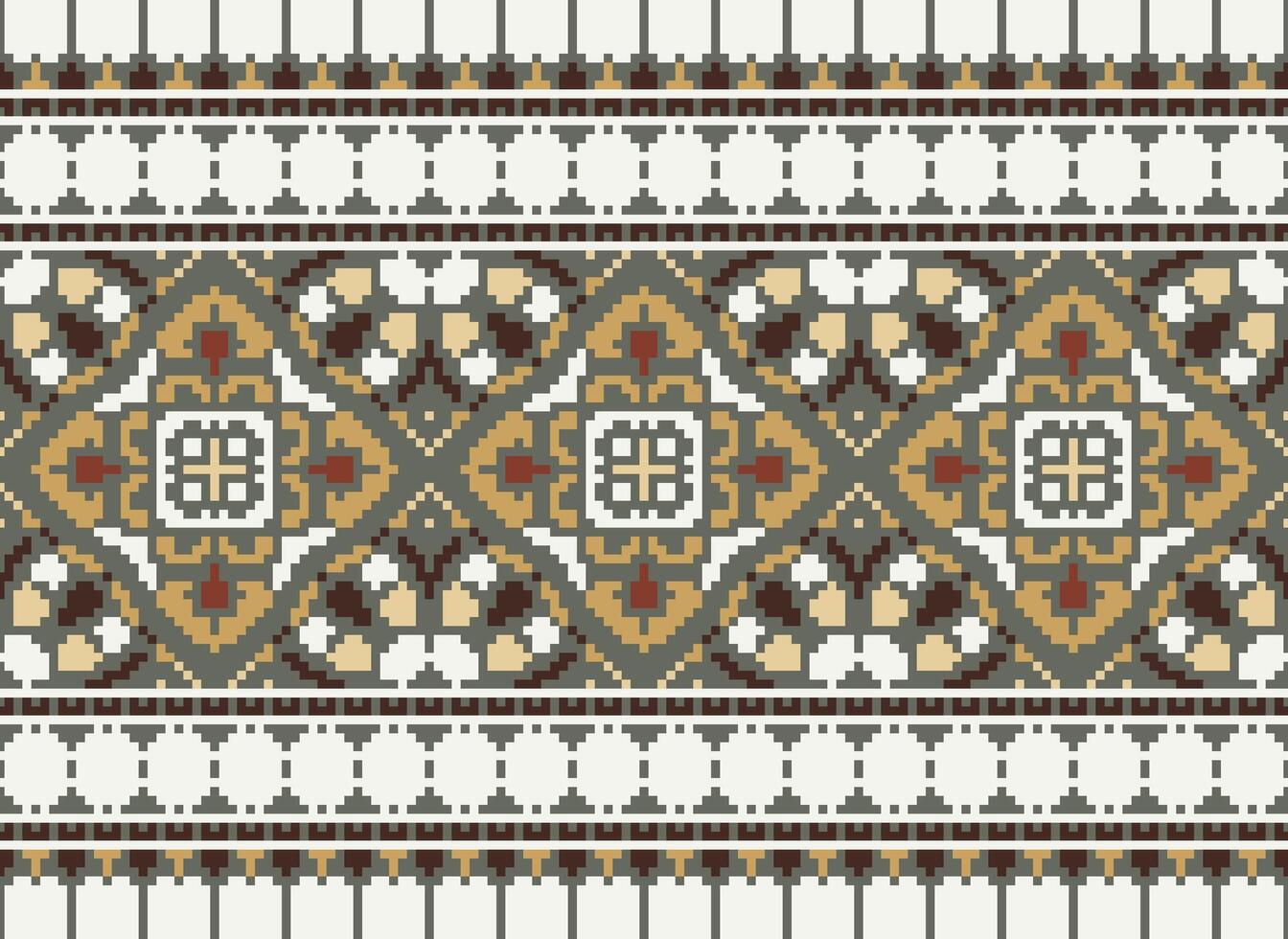Pixel traditional ethnic pattern paisley flower Ikat background abstract Aztec African Indonesian Indian seamless pattern for fabric print cloth dress carpet curtains and sarong vector
