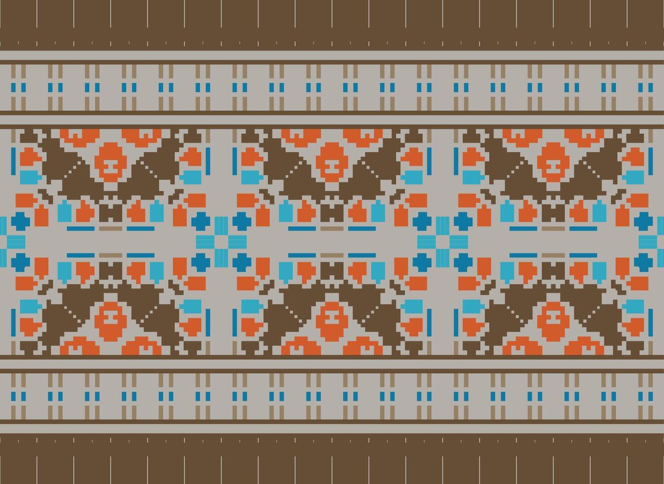 Cross Stitch Border. Embroidery Cross Stitch. Ethnic Patterns. Geometric Ethnic Indian pattern. Native Ethnic pattern.Texture Textile Fabric Clothing Knitwear print. Pixel Horizontal Seamless Vector. vector