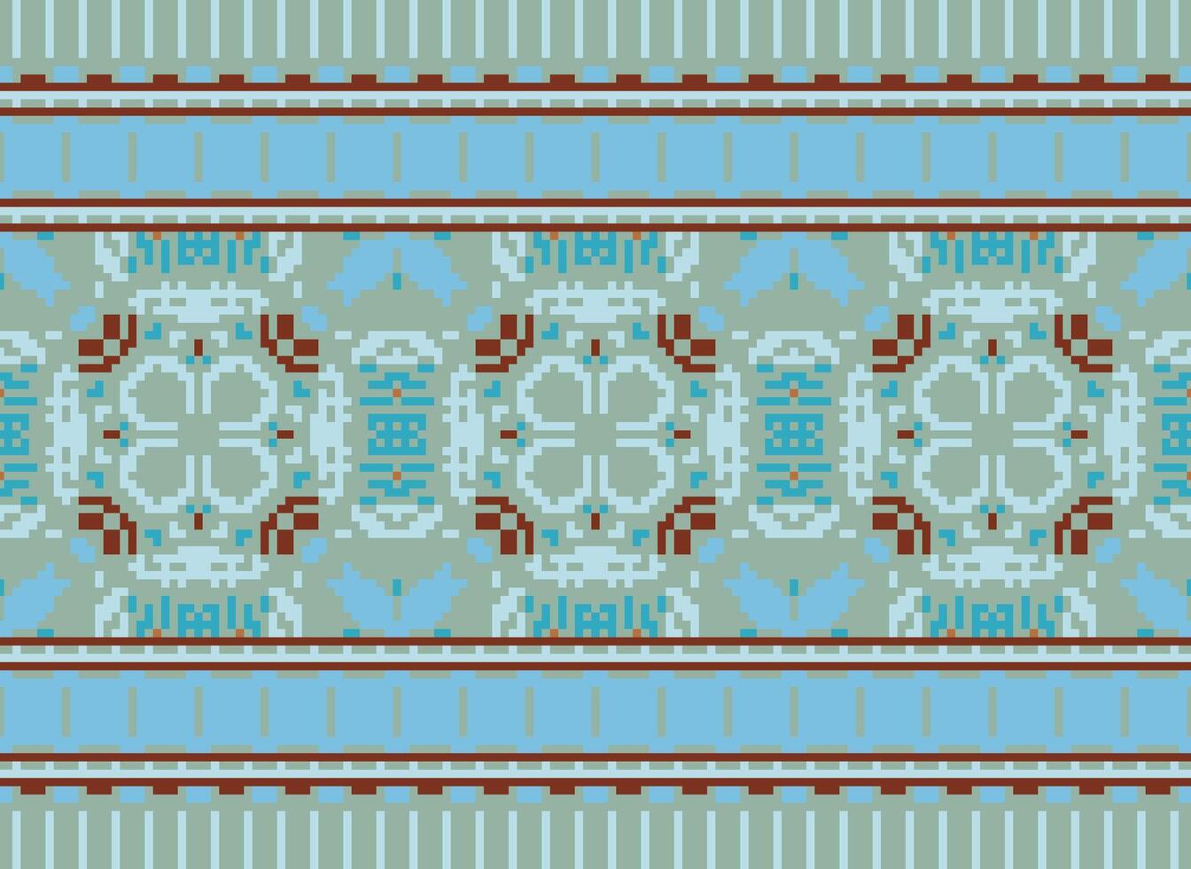 Pixel traditional ethnic pattern paisley flower Ikat background abstract Aztec African Indonesian Indian seamless pattern for fabric print cloth dress carpet curtains and sarong vector