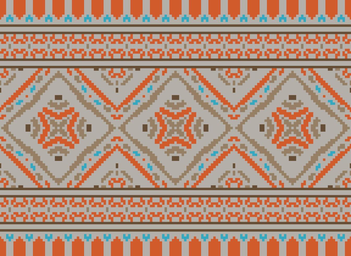 Pixel traditional ethnic pattern paisley flower Ikat background abstract Aztec African Indonesian Indian seamless pattern for fabric print cloth dress carpet curtains and sarong vector