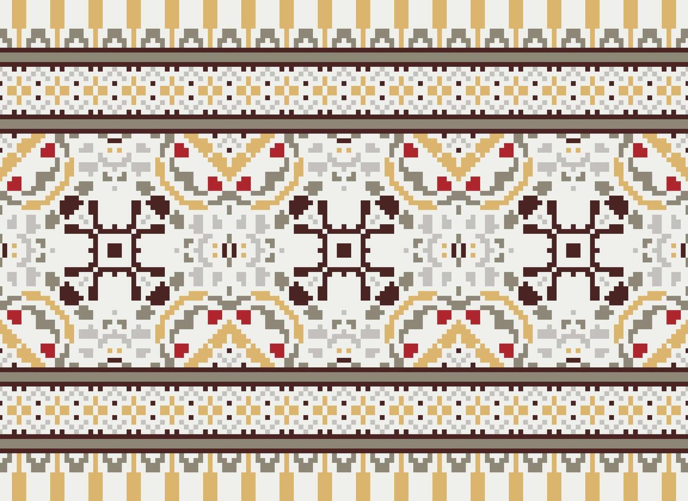 Pixel traditional ethnic pattern paisley flower Ikat background abstract Aztec African Indonesian Indian seamless pattern for fabric print cloth dress carpet curtains and sarong vector