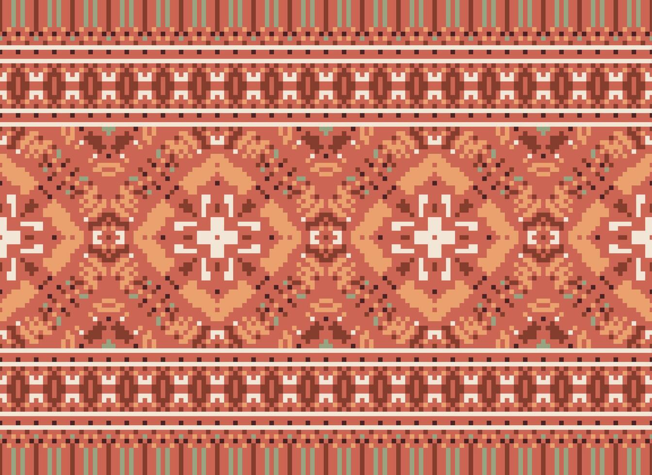 Cross Stitch Border. Embroidery Cross Stitch. Ethnic Patterns. Geometric Ethnic Indian pattern. Native Ethnic pattern.Texture Textile Fabric Clothing Knitwear print. Pixel Horizontal Seamless Vector. vector