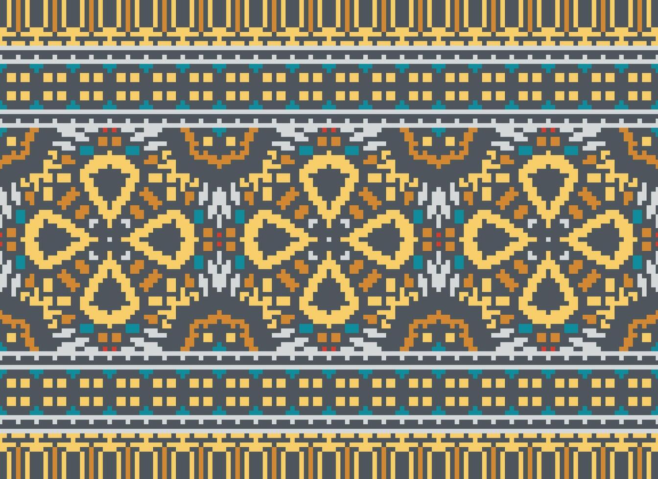 Pixel traditional ethnic pattern paisley flower Ikat background abstract Aztec African Indonesian Indian seamless pattern for fabric print cloth dress carpet curtains and sarong vector