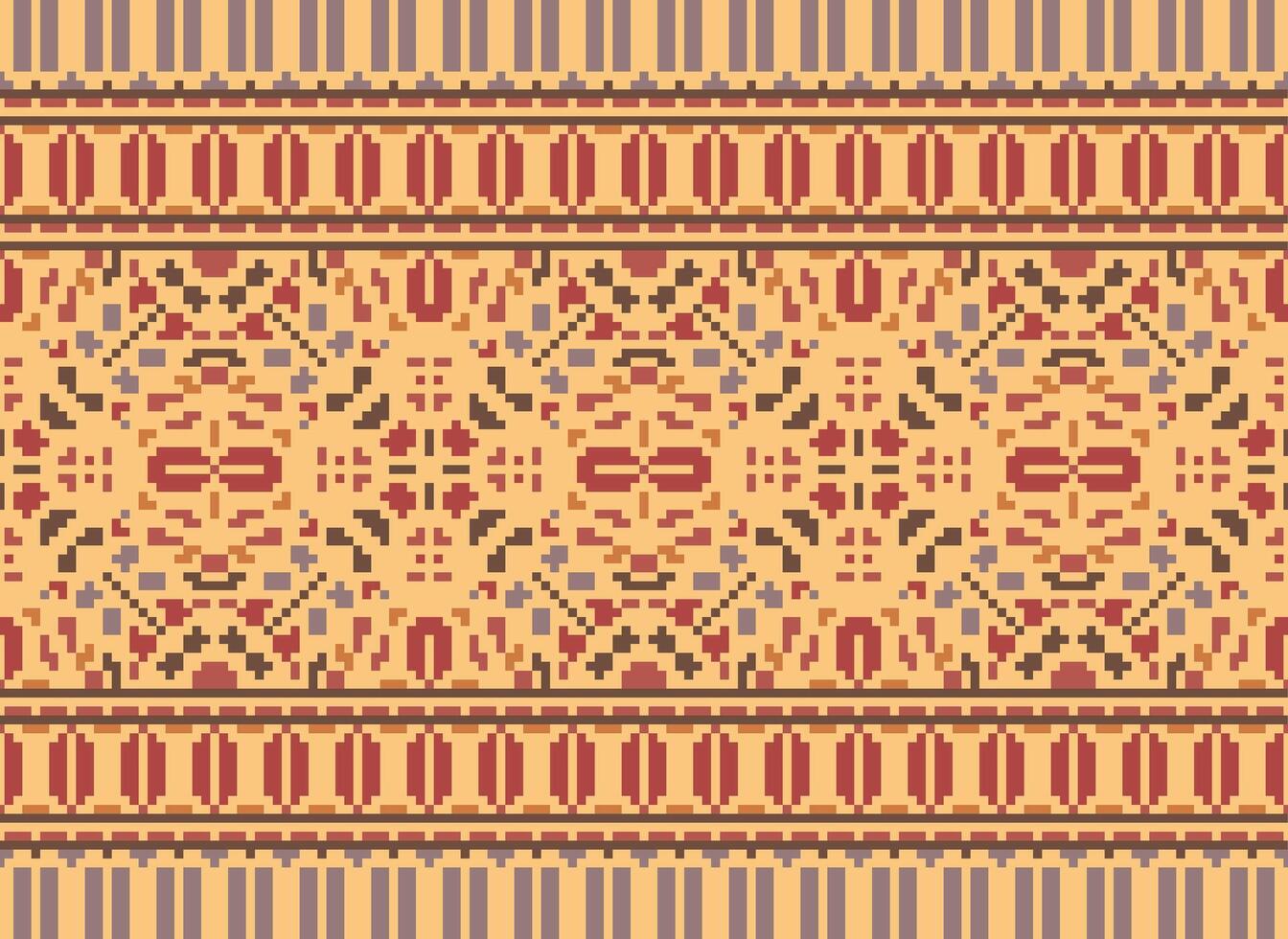 Cross Stitch Border. Embroidery Cross Stitch. Ethnic Patterns. Geometric Ethnic Indian pattern. Native Ethnic pattern.Texture Textile Fabric Clothing Knitwear print. Pixel Horizontal Seamless Vector. vector
