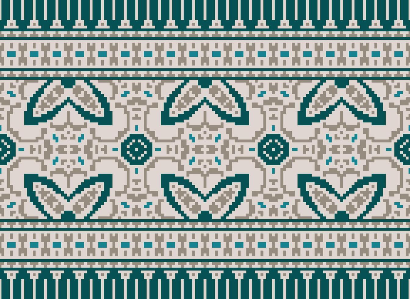 Cross Stitch Border. Embroidery Cross Stitch. Ethnic Patterns. Geometric Ethnic Indian pattern. Native Ethnic pattern.Texture Textile Fabric Clothing Knitwear print. Pixel Horizontal Seamless Vector. vector