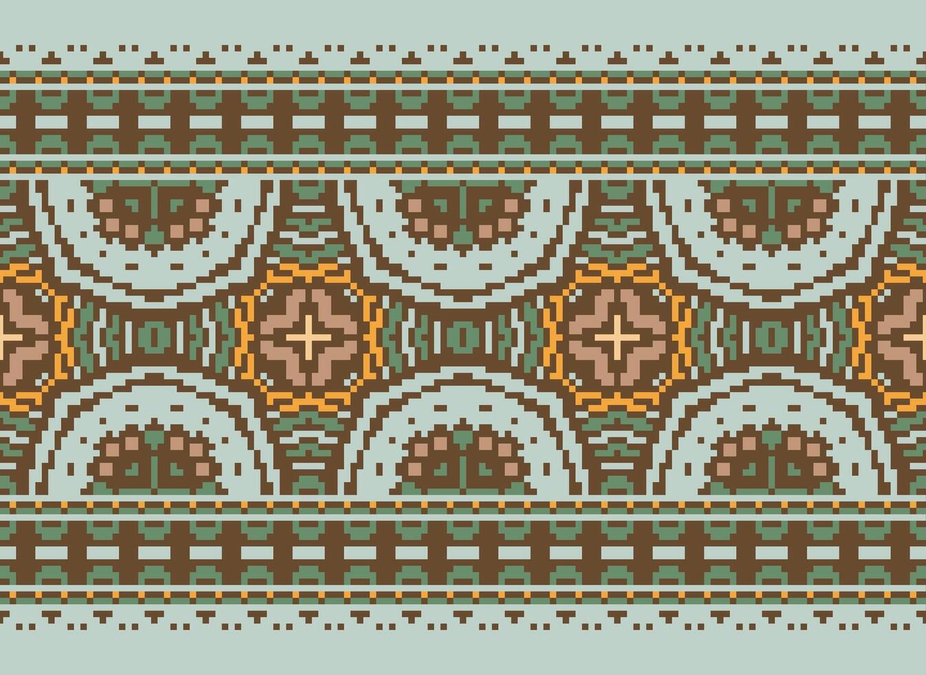 Cross Stitch pattern with Floral Designs. Traditional cross stitch needlework. Geometric Ethnic pattern, Embroidery, Textile ornamentation, fabric, Hand stitched pattern, Cultural stitching pixel art. vector
