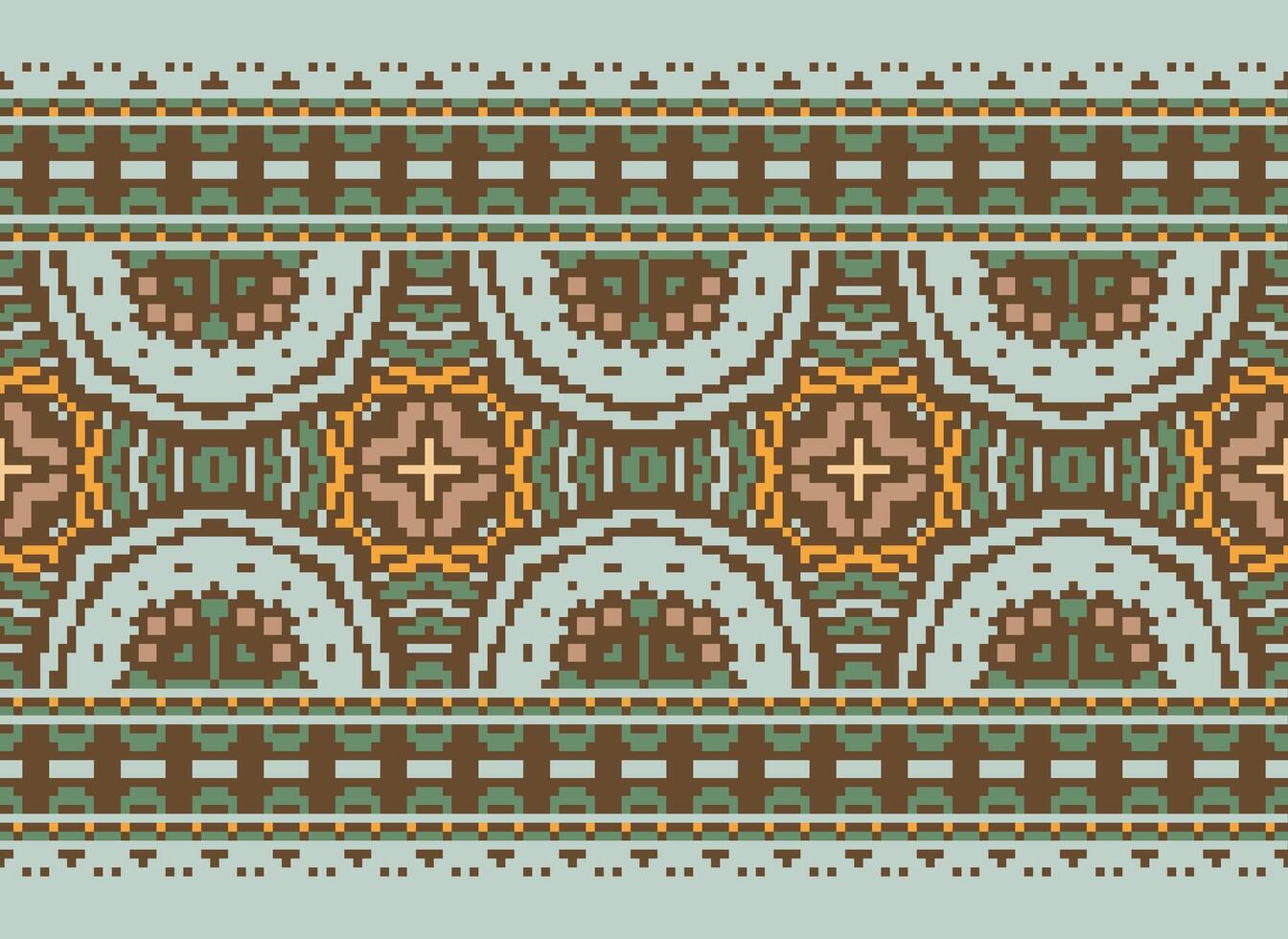 Cross Stitch pattern with Floral Designs. Traditional cross stitch needlework. Geometric Ethnic pattern, Embroidery, Textile ornamentation, fabric, Hand stitched pattern, Cultural stitching pixel art. vector