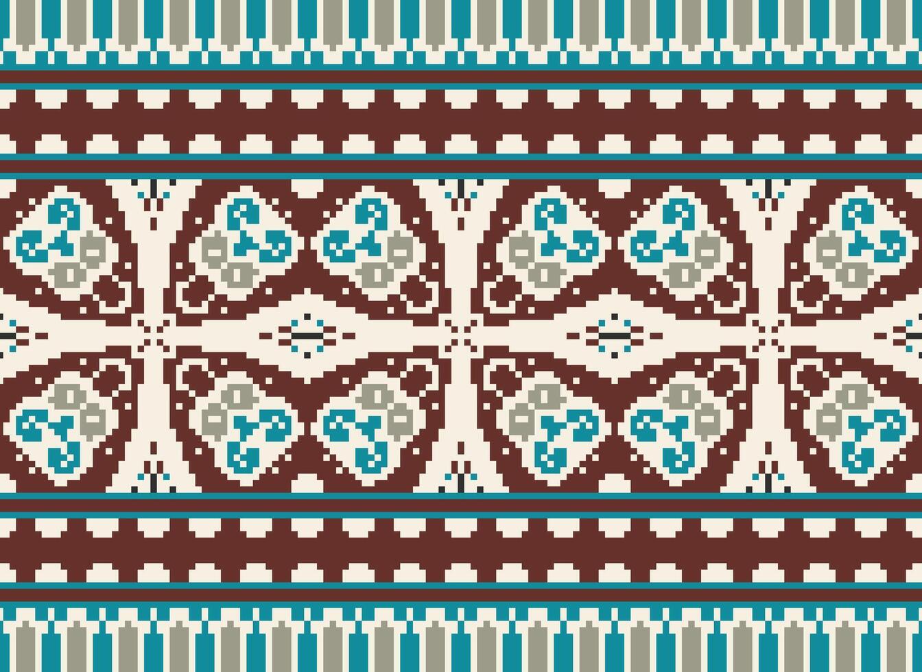 Pixel traditional ethnic pattern paisley flower Ikat background abstract Aztec African Indonesian Indian seamless pattern for fabric print cloth dress carpet curtains and sarong vector