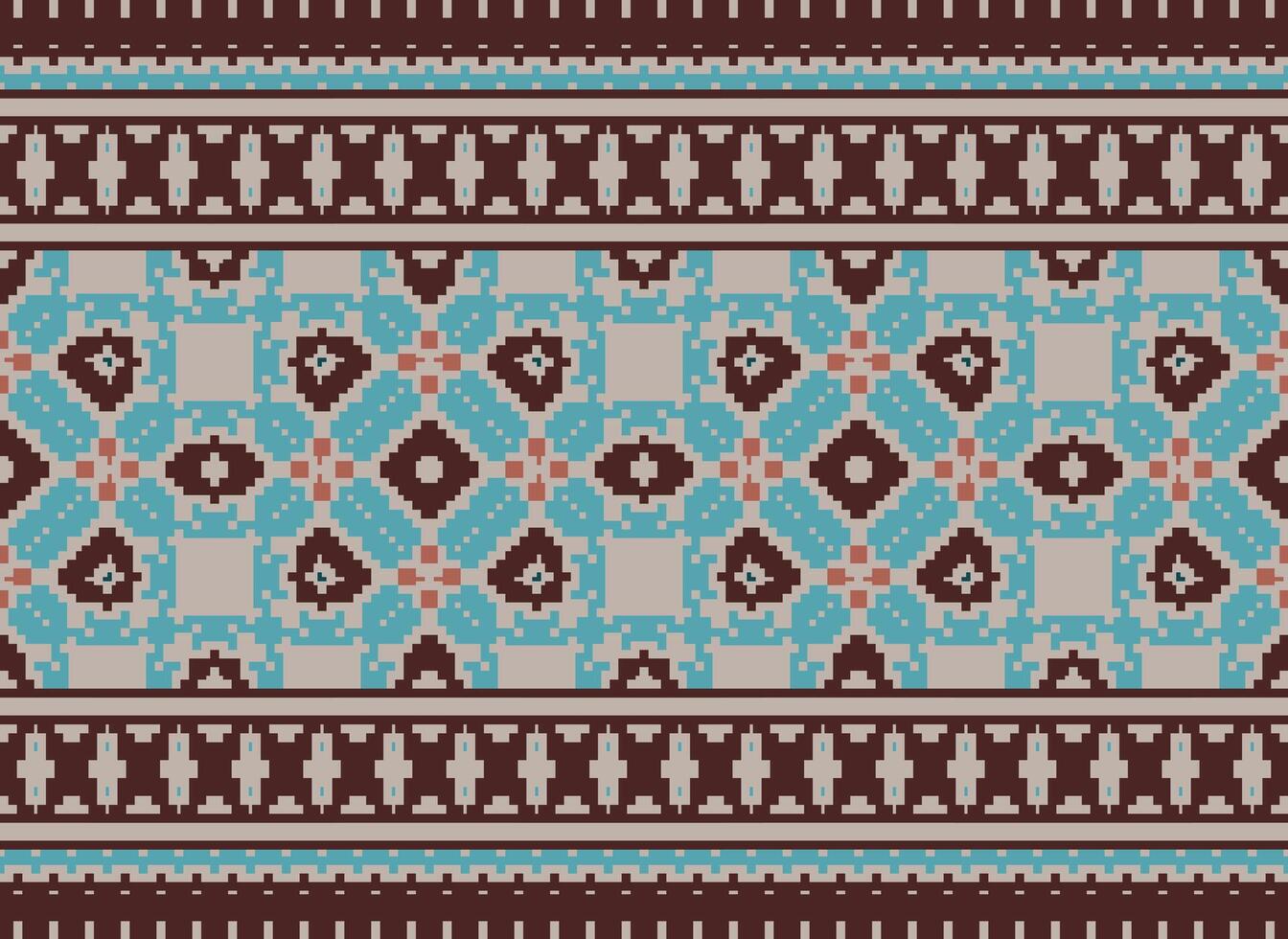 Pixel Ethnic pattern vector background. seamless pattern traditional, Design for background, wallpaper, Batik, fabric, carpet, clothing, wrapping, and textile.ethnic pattern Vector illustration.
