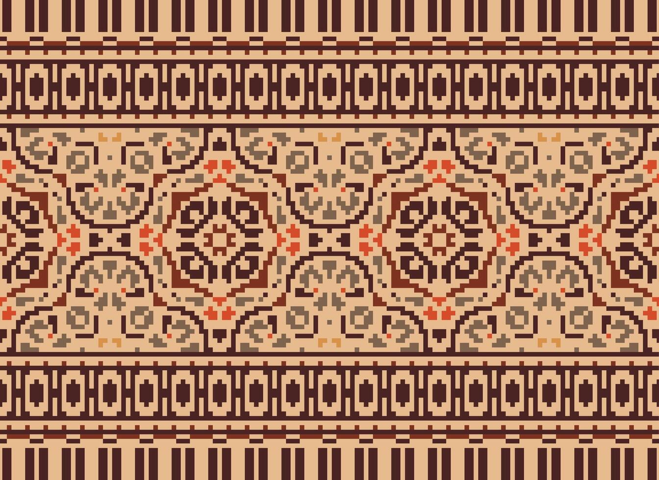 Cross Stitch pattern with Floral Designs. Traditional cross stitch needlework. Geometric Ethnic pattern, Embroidery, Textile ornamentation, fabric, Hand stitched pattern, Cultural stitching pixel art. vector