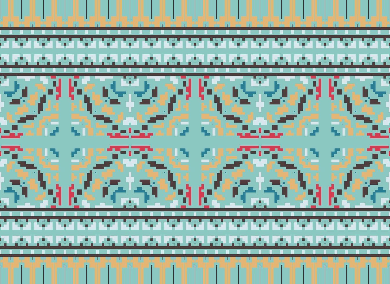 Pixel traditional ethnic pattern paisley flower Ikat background abstract Aztec African Indonesian Indian seamless pattern for fabric print cloth dress carpet curtains and sarong vector