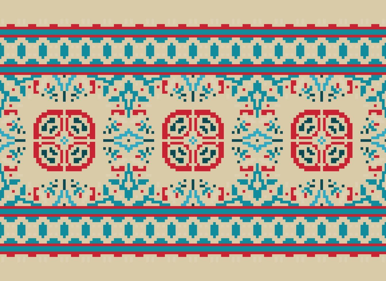 Pixel traditional ethnic pattern paisley flower Ikat background abstract Aztec African Indonesian Indian seamless pattern for fabric print cloth dress carpet curtains and sarong vector