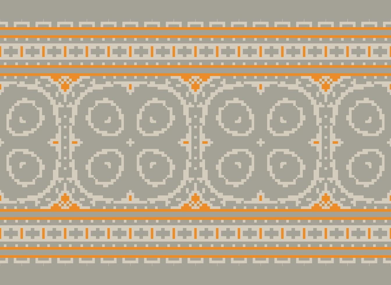 Cross Stitch pattern with Floral Designs. Traditional cross stitch needlework. Geometric Ethnic pattern, Embroidery, Textile ornamentation, fabric, Hand stitched pattern, Cultural stitching pixel art. vector