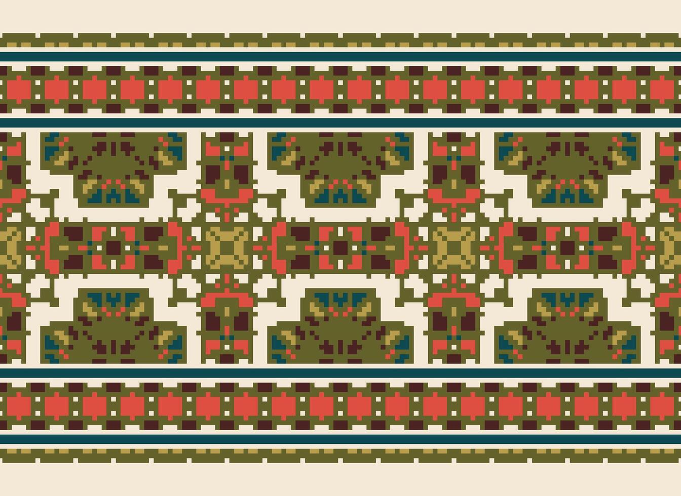 Pixel Embroidery ethnic pattern, Vector Geometric ornate background, Cross stitch retro zigzag style, pattern knitting continuous, Design for textile, fabric, ceramic, digital print