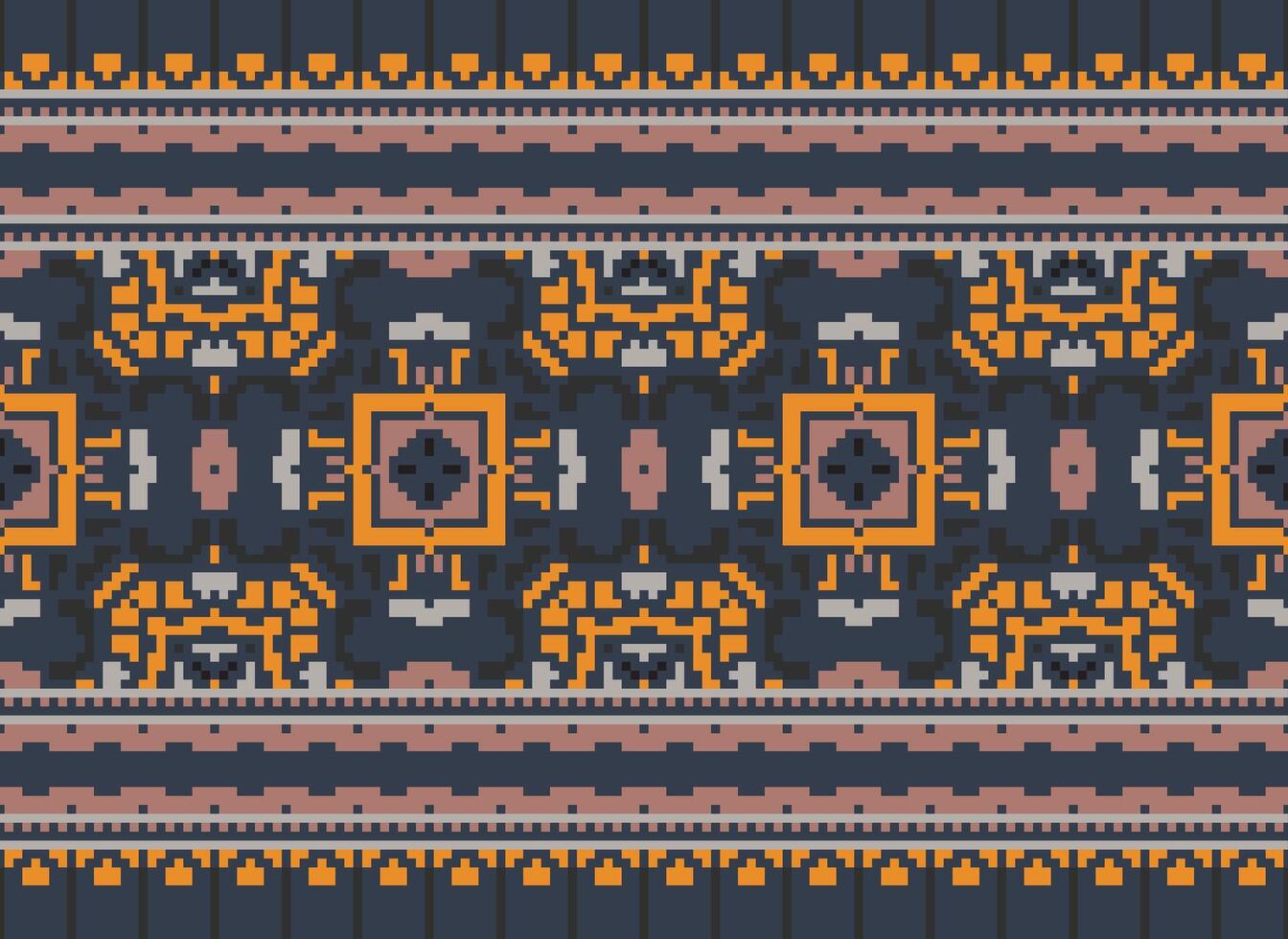 Cross Stitch pattern with Floral Designs. Traditional cross stitch needlework. Geometric Ethnic pattern, Embroidery, Textile ornamentation, fabric, Hand stitched pattern, Cultural stitching pixel art. vector