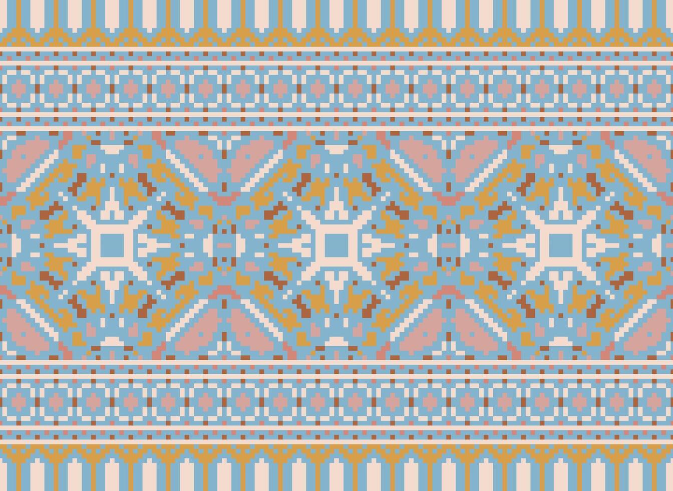 Pixel Ethnic pattern vector background. seamless pattern traditional, Design for background, wallpaper, Batik, fabric, carpet, clothing, wrapping, and textile.ethnic pattern Vector illustration.