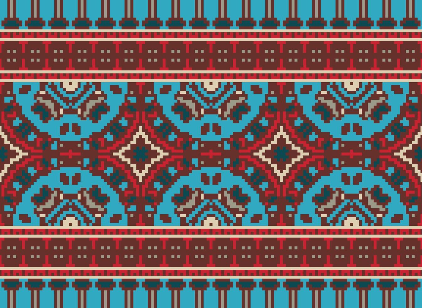 Cross Stitch pattern with Floral Designs. Traditional cross stitch needlework. Geometric Ethnic pattern, Embroidery, Textile ornamentation, fabric, Hand stitched pattern, Cultural stitching pixel art. vector