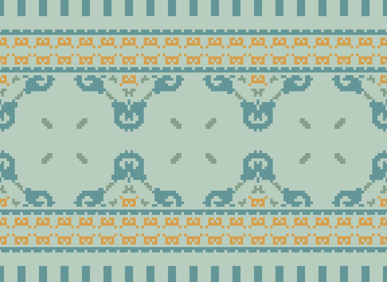 Pixel Ethnic pattern vector background. seamless pattern traditional, Design for background, wallpaper, Batik, fabric, carpet, clothing, wrapping, and textile.ethnic pattern Vector illustration.