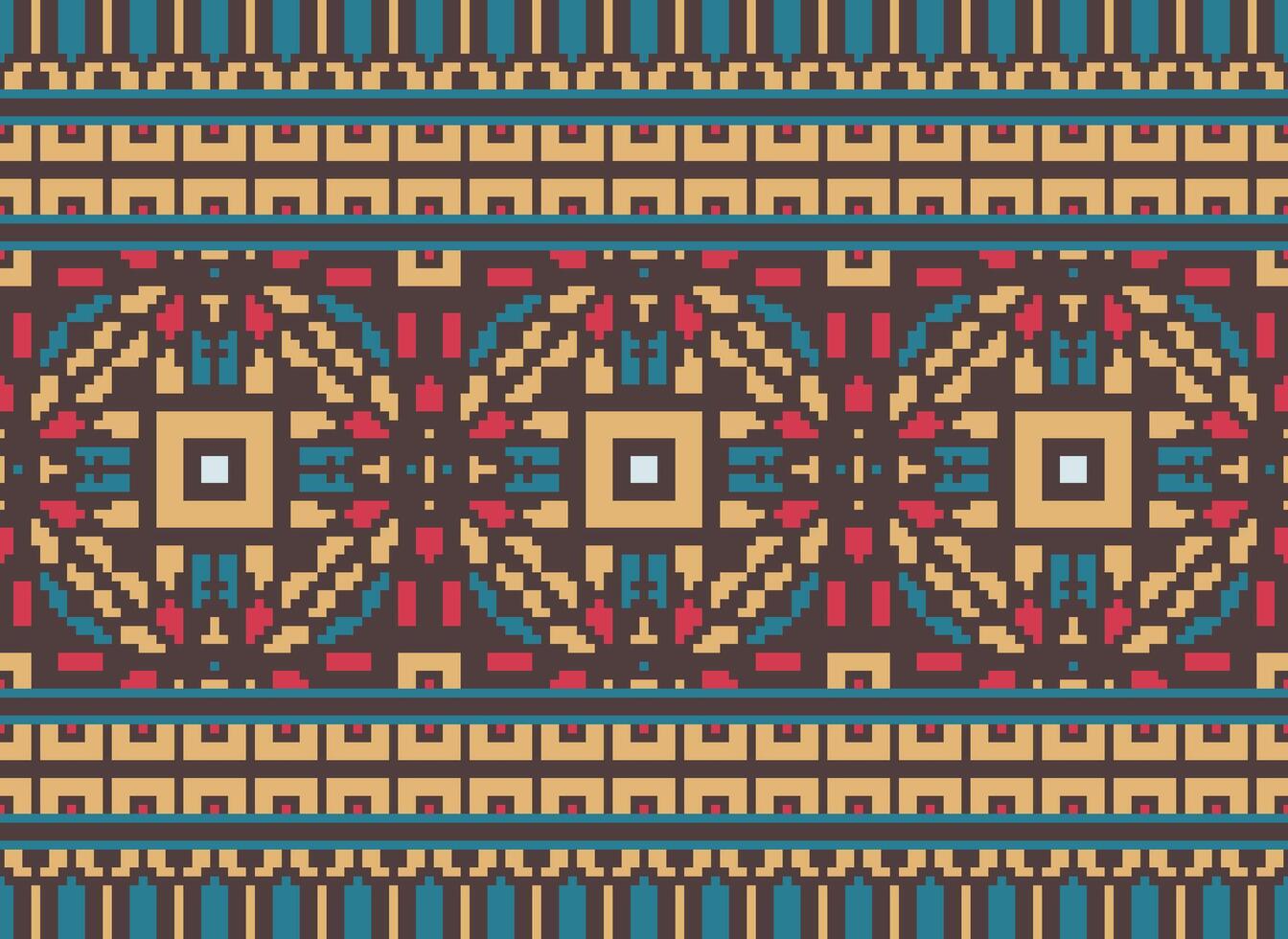 Pixel traditional ethnic pattern paisley flower Ikat background abstract Aztec African Indonesian Indian seamless pattern for fabric print cloth dress carpet curtains and sarong vector