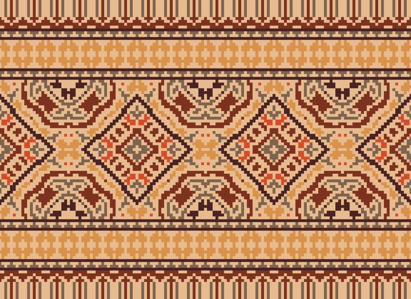 Cross Stitch pattern with Floral Designs. Traditional cross stitch needlework. Geometric Ethnic pattern, Embroidery, Textile ornamentation, fabric, Hand stitched pattern, Cultural stitching pixel art. vector